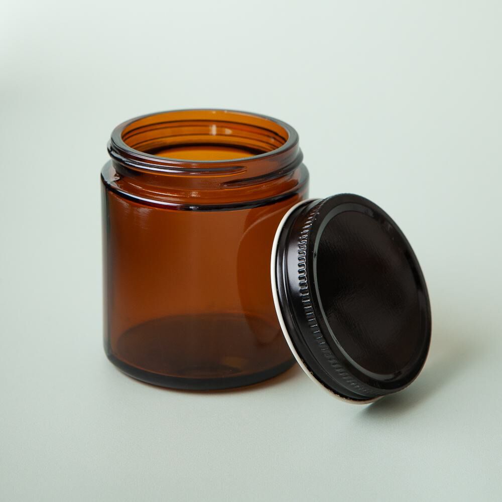 4 oz Amber Glass Jar with Black Lid
