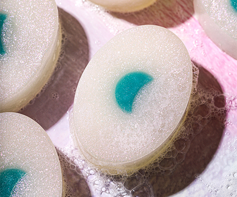 White sparkly soaps with embedded moon shape
