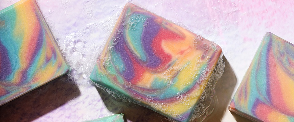 rainbow swirled bars of soap